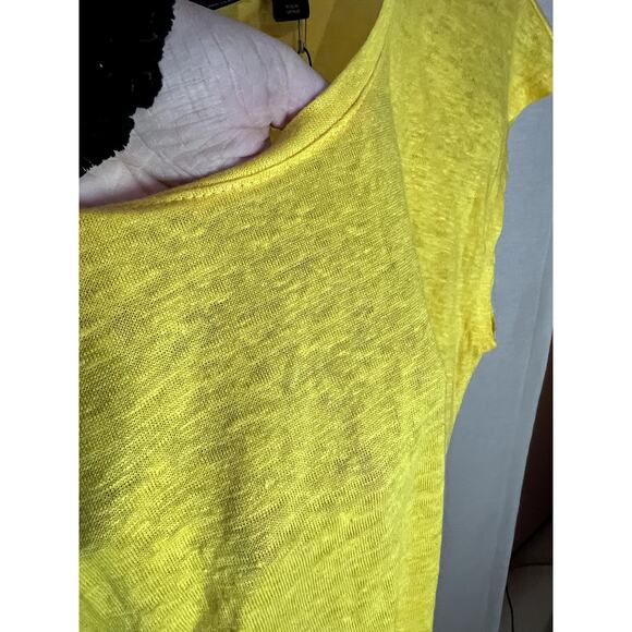 NWT Tahari Bright Yellow 100% Linen Button Back Short Sleeve Blouse - Picture 5 of 9